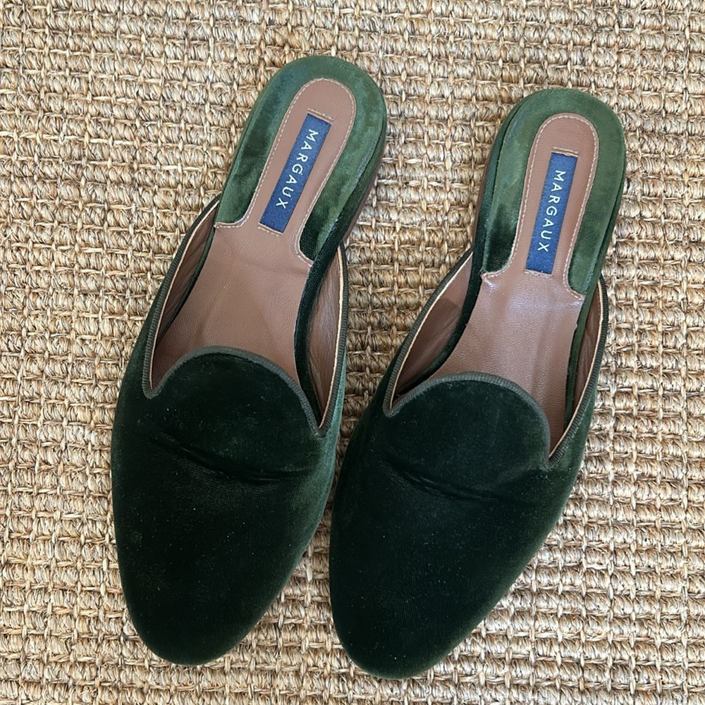 Margaux Green Velvet Mules